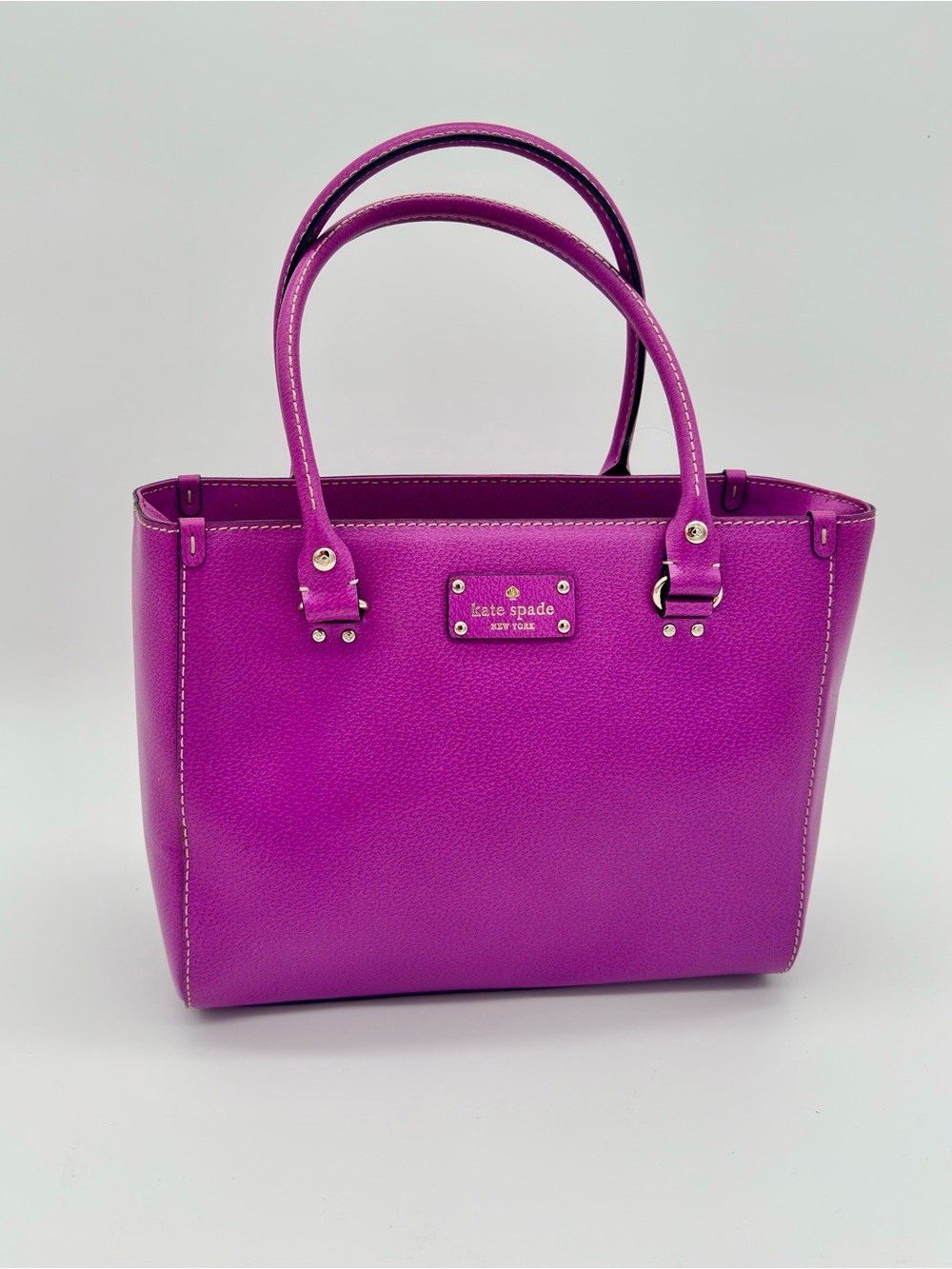 Kate Spade New York Purple Pink Leather Tote Handbag Gold Hardware